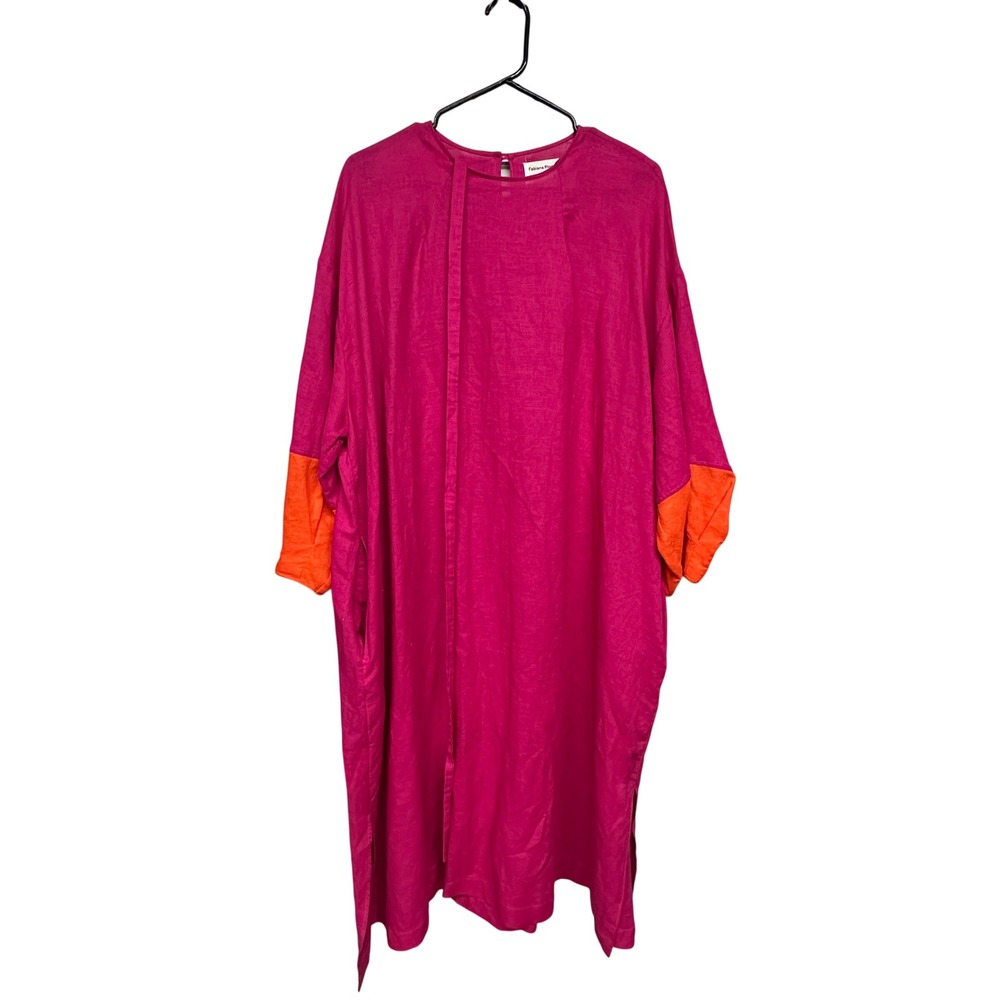 Fabiana Pigna Pink Orange Linen Cotton Blend Colorblock Oversized Dress Large - Picture 2 of 8